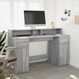 Berkfield Home Soft Desk with LED Lights Grey Sonoma 140x55x91 cm Engineered Wood - Size: 140 x 55 x 91 cm - thumbnail 4