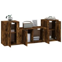 Berkfield Home 3 Piece TV Cabinet Set Smoked Oak Engineered Wood in Brown - thumbnail 3