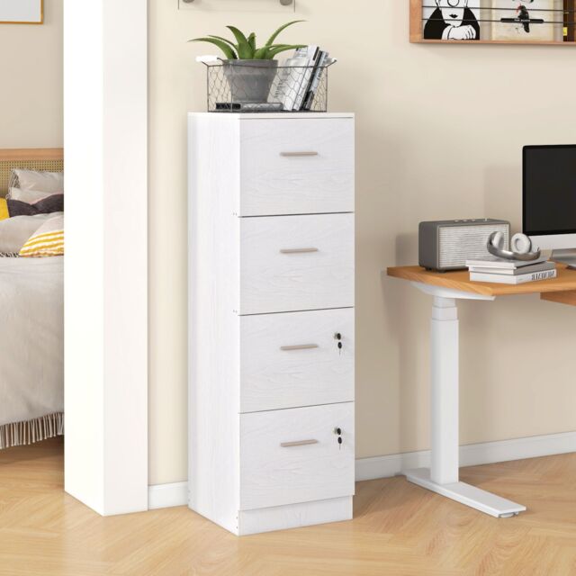 HOMCOM 4 Drawer File Cabinet Locking Filing Cabinet in White - image 1