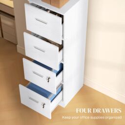 HOMCOM 4 Drawer File Cabinet Locking Filing Cabinet in White - thumbnail 4