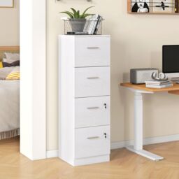 HOMCOM 4 Drawer File Cabinet Locking Filing Cabinet in White - thumbnail 1