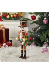 Living and Home Wooden Nutcracker Soldier Figurine Christmas Ornament in Red - thumbnail 2