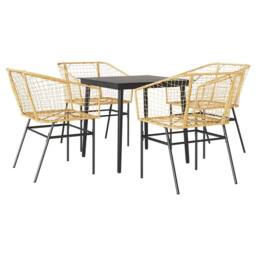 Berkfield Home 5 Piece Garden Dining Set Brown Poly Rattan Glass in Tan - thumbnail 2
