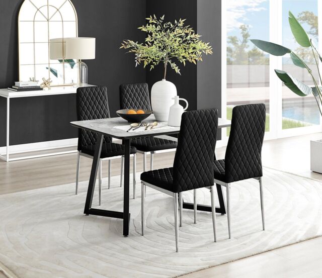 FurnitureboxUK Carson White Marble Effect Dining Table & 4 Velvet Milan Chairs in Black - image 1