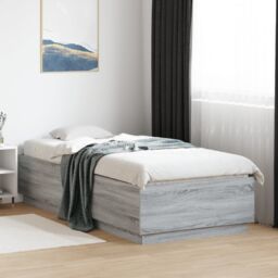 Berkfield Home Bed Frame with LED without Mattress Grey Sonoma 90x200 cm - thumbnail 1