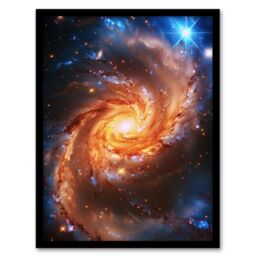 Artery8 Wall Art Print Spiral Galaxy Dust Cloud Stars Space Universe Art Framed Poster in Black - Size: A4 - thumbnail 1