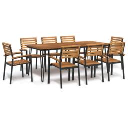 Berkfield Home 9 Piece Garden Dining Set Solid Wood Acacia & Metal in Brown - thumbnail 1