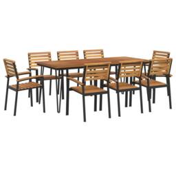Berkfield Home 9 Piece Garden Dining Set Solid Wood Acacia & Metal in Brown - thumbnail 2