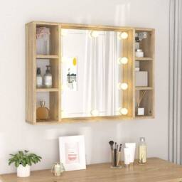 Berkfield Home Mirror Cabinet with LED Sonoma Oak 76x15x55 cm in Brown - Size: 76 x 15 x 55 cm - thumbnail 4