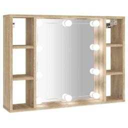 Berkfield Home Mirror Cabinet with LED Sonoma Oak 76x15x55 cm in Brown - Size: 76 x 15 x 55 cm - thumbnail 2