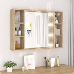 Berkfield Home Mirror Cabinet with LED Sonoma Oak 76x15x55 cm in Brown - Size: 76 x 15 x 55 cm