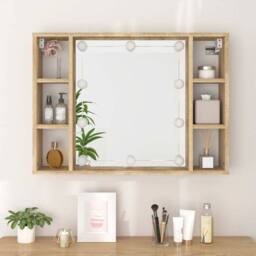 Berkfield Home Mirror Cabinet with LED Sonoma Oak 76x15x55 cm in Brown - Size: 76 x 15 x 55 cm - thumbnail 5