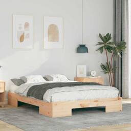 Berkfield Home Floor Bed Frame with Storage Brown 120 x 190 cm Solid pine wood in Light Tan - thumbnail 2
