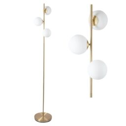 First Choice Lighting Satin Brass Floor Lamp with Opal Globe Shades in Gold