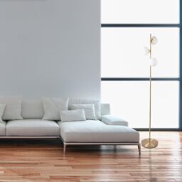 First Choice Lighting Satin Brass Floor Lamp with Opal Globe Shades in Gold - thumbnail 8