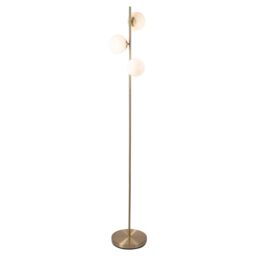 First Choice Lighting Satin Brass Floor Lamp with Opal Globe Shades in Gold - thumbnail 3