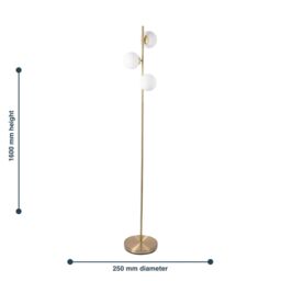 First Choice Lighting Satin Brass Floor Lamp with Opal Globe Shades in Gold - thumbnail 9
