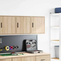 Berkfield Home Garage Wall Cabinets 2 pcs Sonoma Oak Engineered Wood in Brown - thumbnail 3