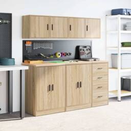 Berkfield Home Garage Wall Cabinets 2 pcs Sonoma Oak Engineered Wood in Brown - thumbnail 4