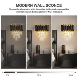 Harper Living Modern Wall Light Indoor with 3 Tiers Crystals, Black & Gold Finish - thumbnail 6