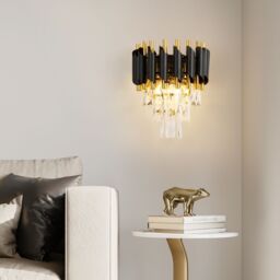 Harper Living Modern Wall Light Indoor with 3 Tiers Crystals, Black & Gold Finish - thumbnail 3