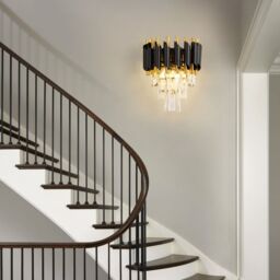 Harper Living Modern Wall Light Indoor with 3 Tiers Crystals, Black & Gold Finish - thumbnail 4