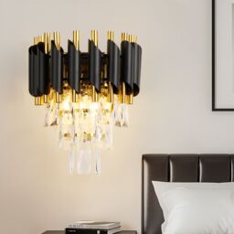 Harper Living Modern Wall Light Indoor with 3 Tiers Crystals, Black & Gold Finish - thumbnail 5