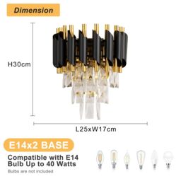 Harper Living Modern Wall Light Indoor with 3 Tiers Crystals, Black & Gold Finish - thumbnail 8