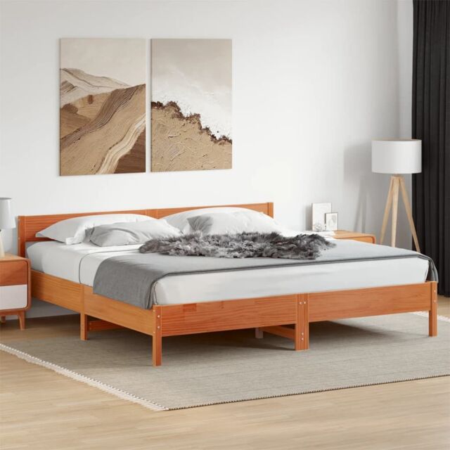 Berkfield Home Bed Frame without Mattress Wax Brown 180x200 cm Super King Solid Wood Pine - image 1