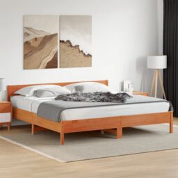 Berkfield Home Bed Frame without Mattress Wax Brown 180x200 cm Super King Solid Wood Pine - thumbnail 1