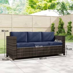 OUTSUNNY Rattan Wicker 3-seater Sofa Chair Patio Furniture in Dark Blue - thumbnail 3