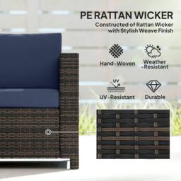 OUTSUNNY Rattan Wicker 3-seater Sofa Chair Patio Furniture in Dark Blue - thumbnail 4