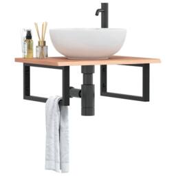 Berkfield Home Basin Shelf Wall Mounted Steel & Solid Wood Oak in Brown - thumbnail 2