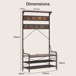Kelvenix Coat Rack 4-In-1 Hall Tree with 2-Tier in Brown - Size: 0.6m2 - thumbnail 2