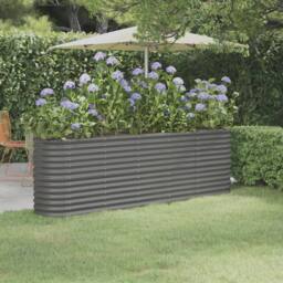 Berkfield Home Garden Raised Bed Powder-coated Steel 224x40x68 cm Grey - Size: 224 x 40 x 68 cm - thumbnail 2