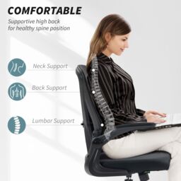 VINSETTO Ergonomic Mesh Office Chair with Flip-up Armrests, Height Adjustable Computer Chair with Swivel Wheels in Black - thumbnail 4