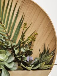 Orsina Mixed Succulents In Wood Wall Planter, Faux Succulents In Round Wooden Frame, Farmhouse Wall Art in Natural - thumbnail 3