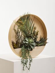 Orsina Mixed Succulents In Wood Wall Planter, Faux Succulents In Round Wooden Frame, Farmhouse Wall Art in Natural - thumbnail 5