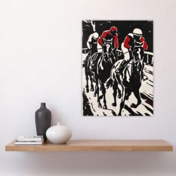 "Artery8 Jockeys in Horse Racing Scene Black Red Modernist Wall Art Print - Size: W18"" x H24""" - thumbnail 4
