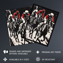 "Artery8 Jockeys in Horse Racing Scene Black Red Modernist Wall Art Print - Size: W18"" x H24""" - thumbnail 2