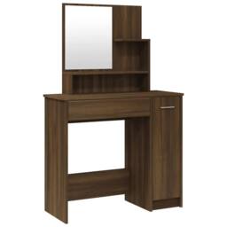 Berkfield Home Dressing Table with Mirror Brown Oak 86.5x35x136 cm - thumbnail 1
