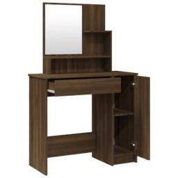 Berkfield Home Dressing Table with Mirror Brown Oak 86.5x35x136 cm - thumbnail 7
