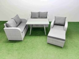Fimous 6 Seater Outdoor Rattan Garden Furniture Set Love Sofa Light Grey - thumbnail 1