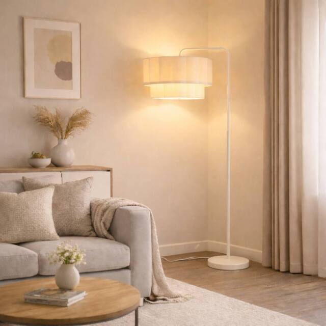 CGC Lighting Kyra Cream Angled Floor Lamp with Two Layer Scalloped Lampshade - image 1
