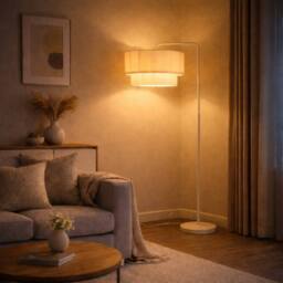 CGC Lighting Kyra Cream Angled Floor Lamp with Two Layer Scalloped Lampshade - thumbnail 2
