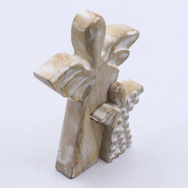 Serenityy Mango Wood Double Angel Figurine - Whitewash in Brown - image 1