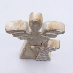 Serenityy Mango Wood Double Angel Figurine - Whitewash in Brown - thumbnail 3