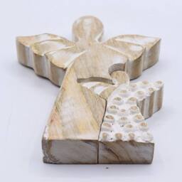 Serenityy Mango Wood Double Angel Figurine - Whitewash in Brown - thumbnail 4