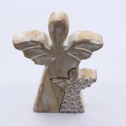 Serenityy Mango Wood Double Angel Figurine - Whitewash in Brown - thumbnail 2