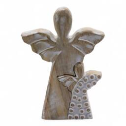 Serenityy Mango Wood Double Angel Figurine - Whitewash in Brown - thumbnail 6